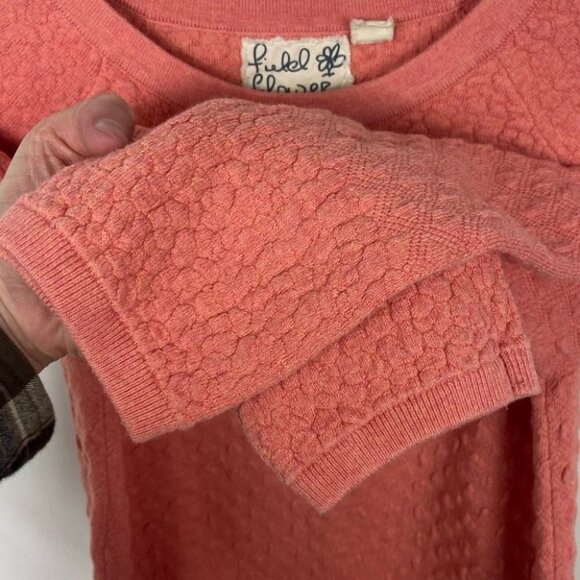 Anthropologie Field Flower Cashmere Waffle Knit Pullover Sweater Pink Boho Med - Picture 8 of 14